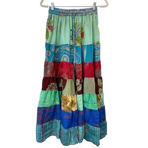 Patchwork Palazzo Pants One Size Tiered Floral Geometric Wide Leg Boho Hippie